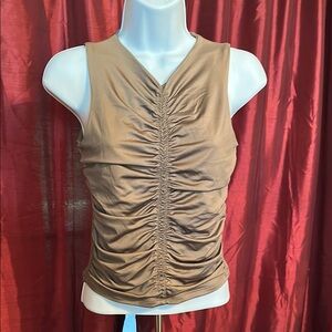 Ruched Tan Sleeveless Top